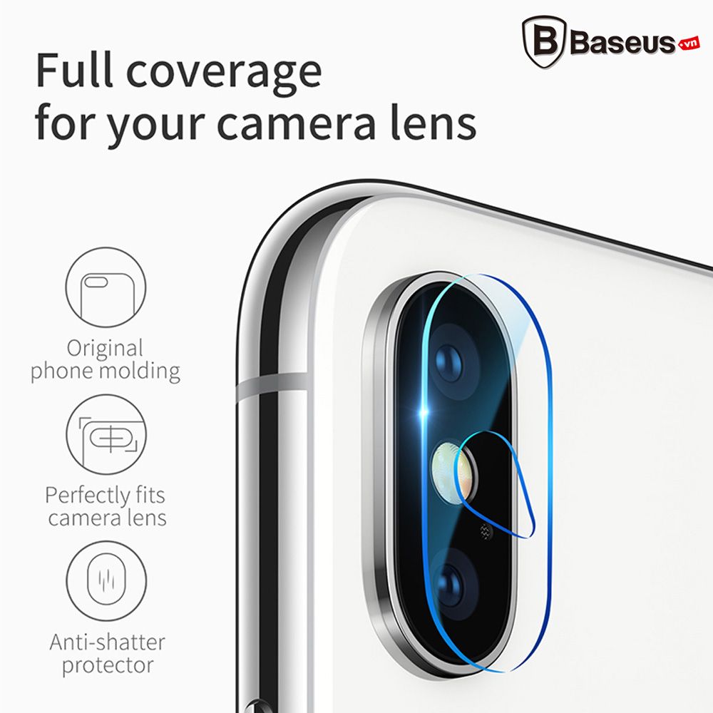 Kính cường lực 5 lớp chống trầy Camera Baseus Sapphire LV223 cho iPhone X (0.15 mm, 5D, Scratch Proof Camera Lens Protector)