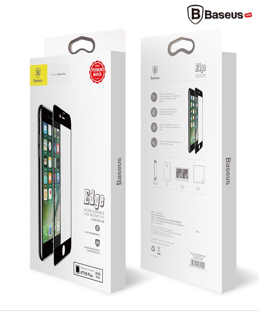 Kính cường lực 5D Baseus LV162 cho iPhone 6/ 7/ 8/ Plus (0.3mm, Chống ánh sáng xanh, 5 lớp siêu bền, kính chống trầy, All-Screen Arc-Surface)