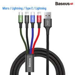 Cáp sạc và truyền dữ liệu tốc độ cao Baseus Three Primary Colors tích hợp 3 đầu kết nối Type C, Android và Lightning ( USB Type A to USB Type C/ Micro USB/ Lightning Fast Charging Cable)