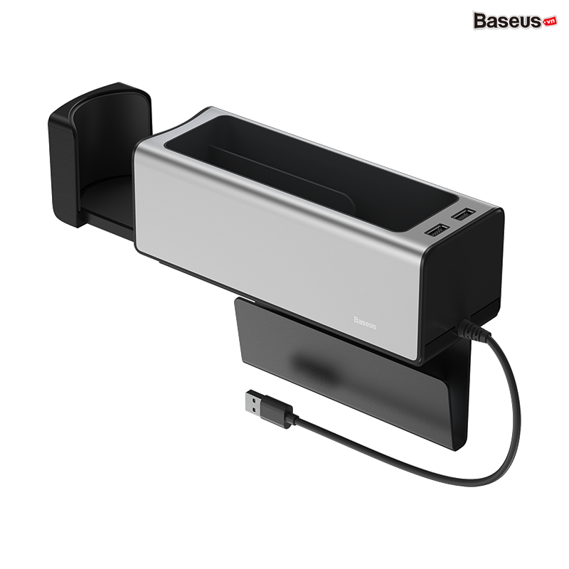 Ngăn chứa đồ tiện dụng tích hợp Dock sạc USB dùng trên xe hơi Baseus Deluxe Metal Armrest Console Organizer(2 USB charging port, Cup holder for Car)