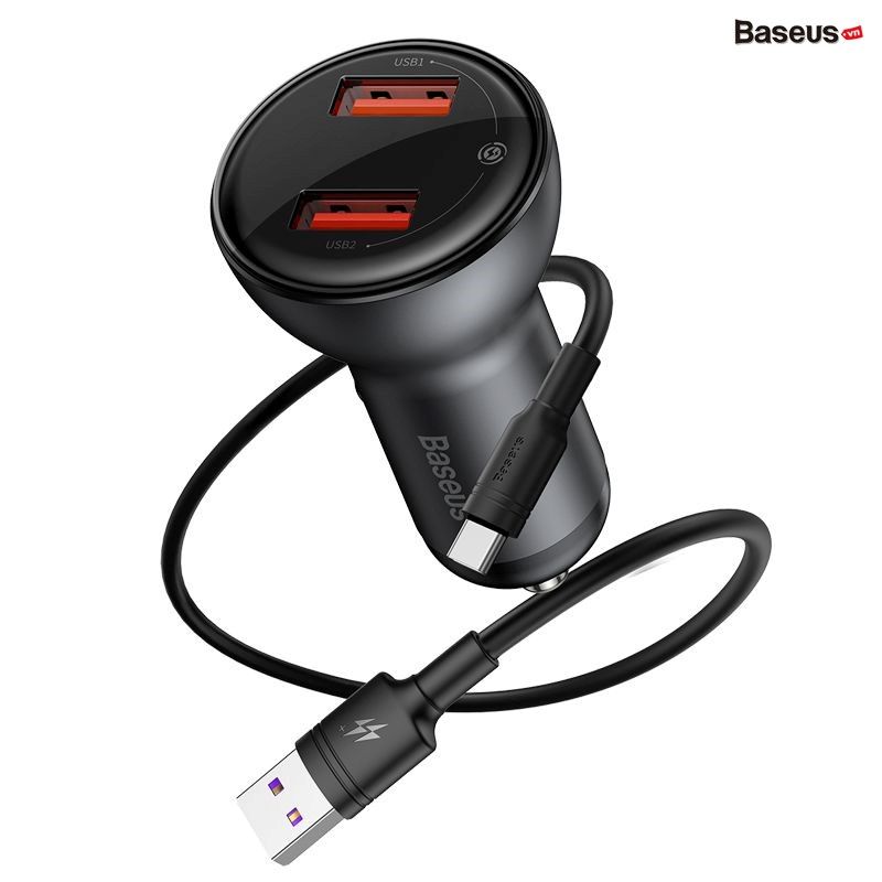 Tẩu sạc đa năng công suất cao Baseus Digital Display Dual SCP Quick Charger (45W, 2 Ports USB, LED Display, SPC/QC4.0 Car Quick charger)