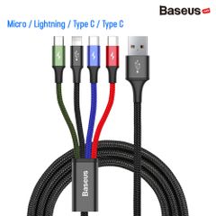 Cáp sạc đa năng Baseus Rapid Series  4 trong 1 cho iPhone/ iPad, Smartphone & Tablet Android (3.5A, 1.2M, Type C/ Micro/ Lightning , Fast charge 4 in 1 Cable)