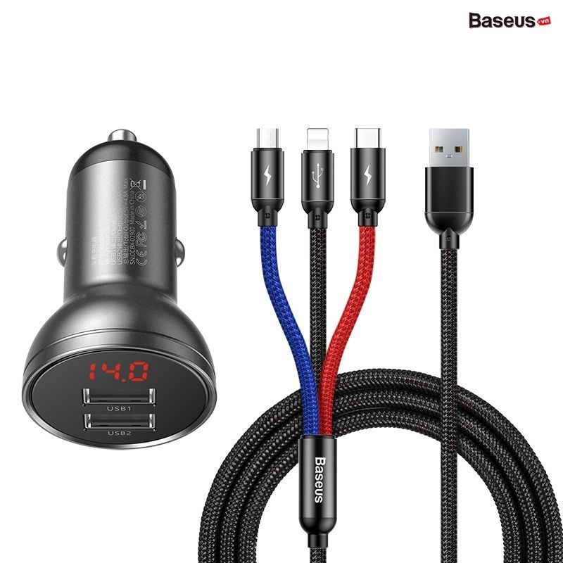 Tẩu sạc đa năng dùng cho xe ô tô Baseus Digital Display (24W, Dual USB 4.8A , Car Fast Charger)