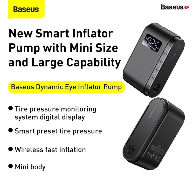 Máy bơm lốp xe hơi Baseus Dynamic Eye Inflator Pump (45W, 5~150PSI, Màn hình LED TPMS, Đèn Flash)