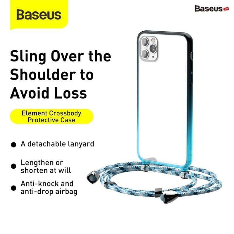 Ốp lưng trong suốt viền Silicone chống sốc kèm dây đeo chống rớt Baseus Element Crossbody Protective Case cho iPhone 11/Pro/Promax (Ultra Thin, Anti Knock & Drop Case)