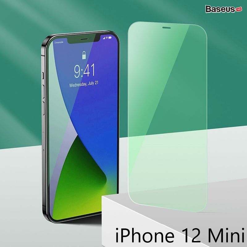 Kính cường lực chống ánh sáng xanh Baseus 0.15mm Eye Protection Full Coverage Tempered Glass Film 2020 cho iPhone 12 Series (Green Light, Secondary Hardening, 2 miếng/hộp)