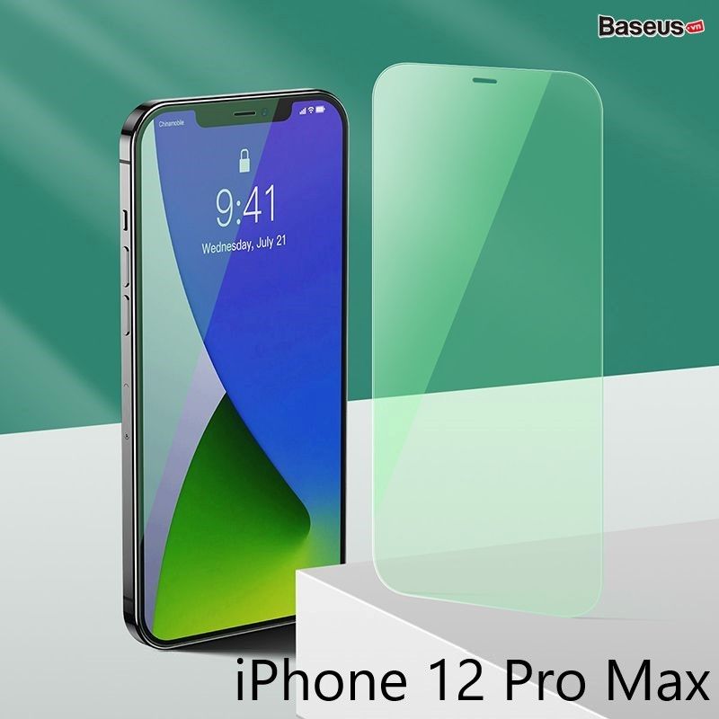 Kính cường lực chống ánh sáng xanh Baseus 0.15mm Eye Protection Full Coverage Tempered Glass Film 2020 cho iPhone 12 Series (Green Light, Secondary Hardening, 2 miếng/hộp)