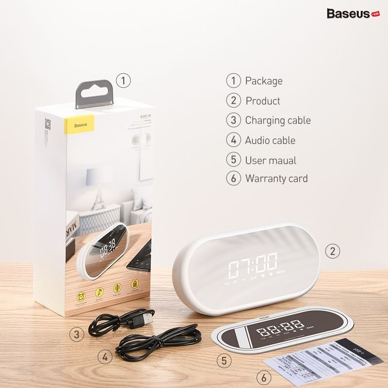 Loa không dây tích hợp đồng hồ báo thức đa năng 4 trong 1 Baseus Encok E09 Wireless Speaker (Heavy Bass Stereo, Alarm Clock, AUX/ TF CArd Reader, 1500mAh)