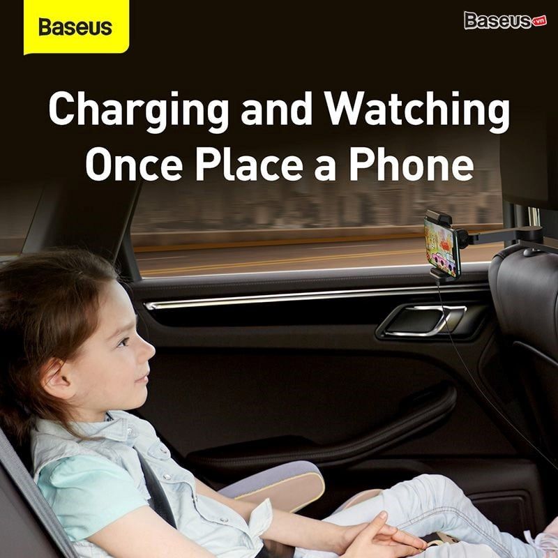 Bộ đế giữ điện thoại gắn lưng ghế trên xe hơi tích hợp sạc không dây Baseus Energy Storage Backseat Holder Wireless Charger (15W, 360 Degree Rotation)