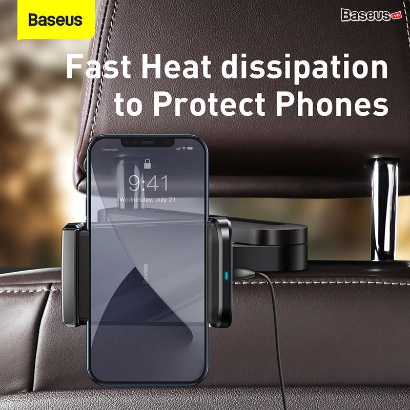 Bộ đế giữ điện thoại gắn lưng ghế trên xe hơi tích hợp sạc không dây Baseus Energy Storage Backseat Holder Wireless Charger (15W, 360 Degree Rotation)