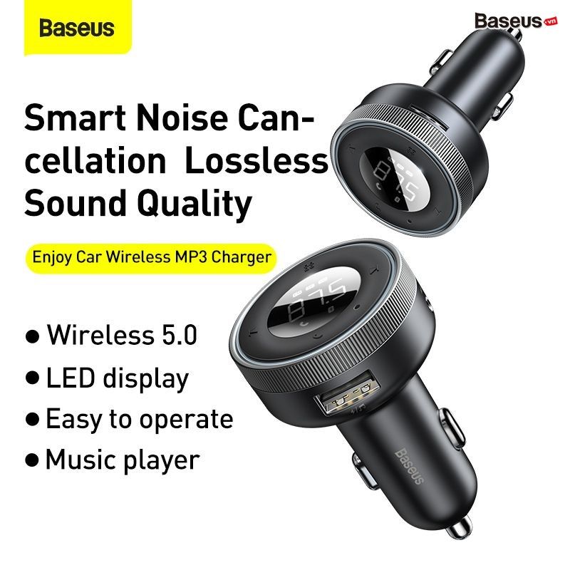 Tẩu sạc nhanh hỗ trợ phát nhạc qua Bluetooth Baseus Enjoy Car Wireless MP3 Charger (5V/3.4A, Dual USB, FM/Bluetooth 5.0, USB/TF Card Reader, Music Lostless Music support)