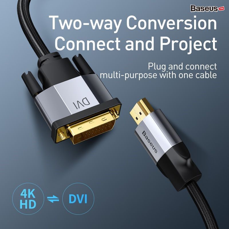 Cáp chuyển HDMI sang DVI độ nét cao Baseus Enjoyment Series (HDMI 4K Male To DVI Male,  Bidirectional Adapter Cable)