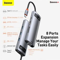 Hub chuyển đa năng Baseus Metal Gleam Series Multifunctional Docking Station cho Macbook/Laptop/Smartphone/Tablet/iPad (Type-C to HDMI/DP/VGA/USB3.1/USB3.0/LAN/SD Card Reader/Type C PD 100W, Multifunctional HUB)