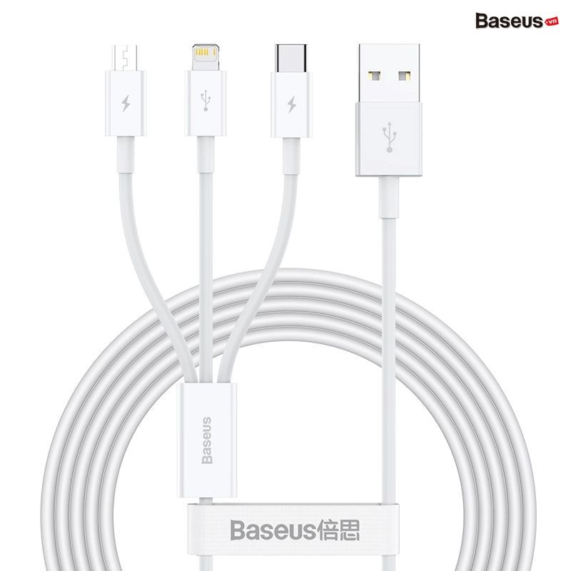 Cáp sạc 3 đầu Baseus Superior Series 3 in 1 (USB to Type C+ Lightning + Micro USB, 3.5A/1.5m, TPE Fast Charging Data Cable)