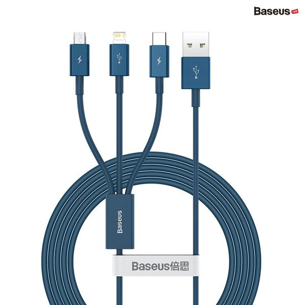 Cáp sạc 3 đầu Baseus Superior Series 3 in 1 (USB to Type C+ Lightning + Micro USB, 3.5A/1.5m, TPE Fast Charging Data Cable)