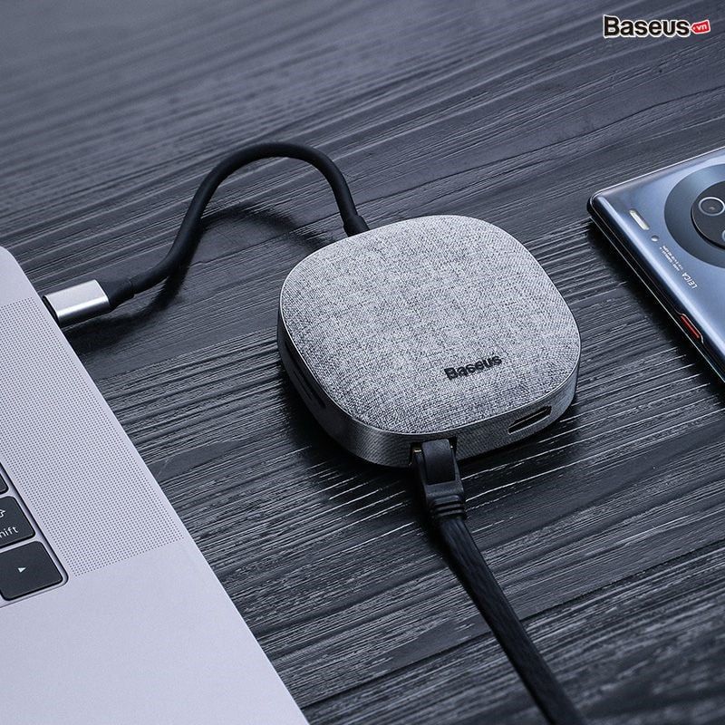 Hub chuyển đổi đa năng Baseus Fabric Series 7 in 1 Type-C Multifunctional HUB Adapter (2TB Data Reading, USB 3.0, Gigabit Network, 4K30hz, SD/TF, RJ45)