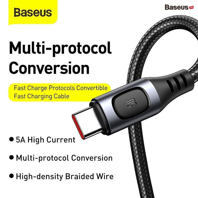 Cáp sạc nhanh siêu bền Baseus Flash Multiple Fast Charge Type C cho Samsung/OPPO/Huawei/Xiaomi (5A, AFC/SCP/FCP/PD/QC3.0 Multiple Quick Charge Protocol Convertible Support)