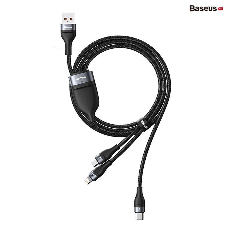 Cáp sạc nhanh 3 đầu Baseus Flash Series 3in1 (USB to Type C/Lightning/Micro, 5A/40W Quick Charging & Data Cable)