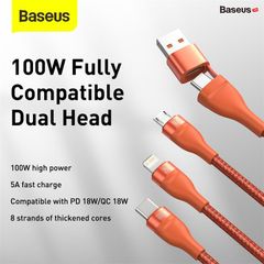 Cáp sạc nhanh 3 đầu Baseus Flash Series 3 in1 Plus (USB + Type C to Micro + Lightning + Type C, 100W Quick Charge and Data Cable)