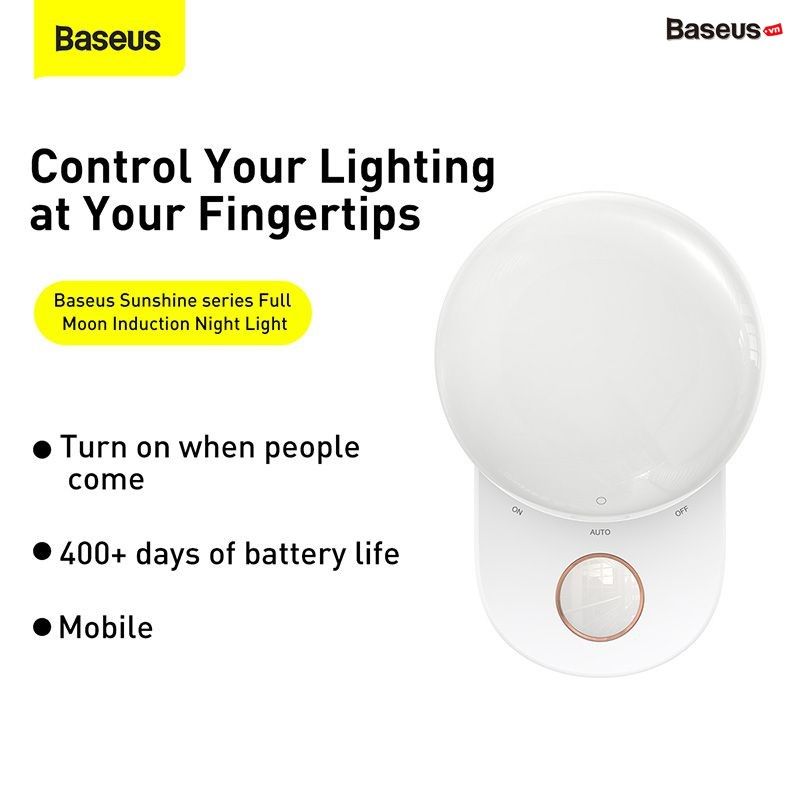 Đèn cảm ứng chuyển động thông minh Baseus Full Moon Human Body Induction Night Light (1200mAh, PIR Intelligent Motion Sensor LED Nightlight)