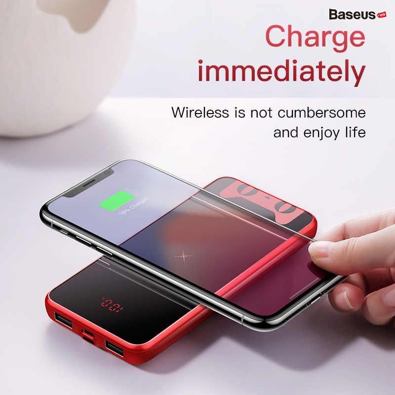 Pin sạc dự phòng kiêm sạc không dây Baseus Full Screen Wireless Charger Powerbank 10000mAh (10.000mAh, charge 3 devices at same time, LED display)