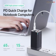 Bộ sạc nhanh đa năng thế hệ mới Baseus GaN Travel Quick Charger 65W cho Smartphone/Tablet/iPad/Macbook/Laptop (Type Cx2 + USB, PD3.0/PPS/QC4.0/SCP/FCP Multi Quick Charge Protocol, GaN Technology)