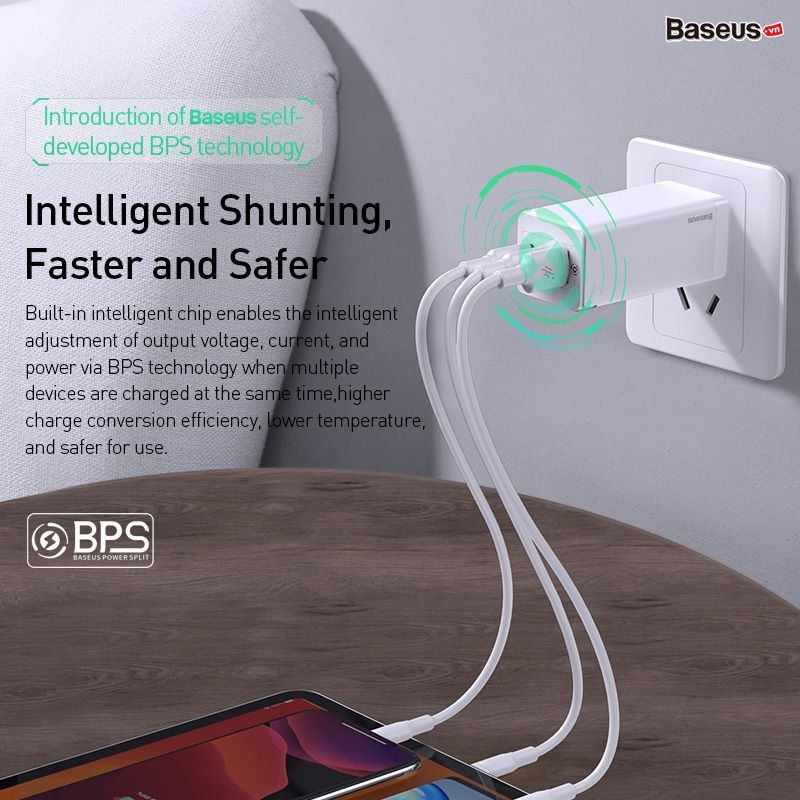 Bộ sạc nhanh đa năng thế hệ mới Baseus GaN Travel Quick Charger 65W cho Smartphone/Tablet/iPad/Macbook/Laptop (Type Cx2 + USB, PD3.0/PPS/QC4.0/SCP/FCP Multi Quick Charge Protocol, GaN Technology)