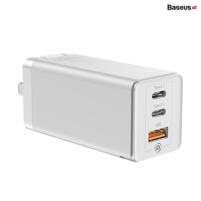 Bộ sạc nhanh đa năng thế hệ mới Baseus GaN Travel Quick Charger 65W cho Smartphone/Tablet/iPad/Macbook/Laptop (Type Cx2 + USB, PD3.0/PPS/QC4.0/SCP/FCP Multi Quick Charge Protocol, GaN Technology)