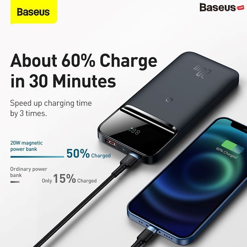 Pin Dự Phòng Sạc Nhanh Không Dây Baseus Magnetic Wireless Fast Charging Power bank 10000mAh 20W (Magsafe Compatible, 2022 Edition, With Cable Type-C 50cm)