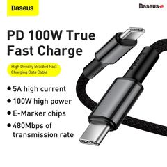 Cáp sạc nhanh siêu bền C to C Baseus High Density Braided PD 100W (5A/20V, E-marker Chip, Type C to Type C Fast Charging Data Cable)