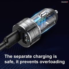 Tẩu sạc đa năng tích hợp bộ chia cổng sạc Baseus High Efficiency 1 to 2 Cigarette Lighter (Dual-Cigarette lighter 80W + Dual USB 3.1A, Smart Extended Car Charger)