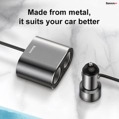 Tẩu sạc đa năng tích hợp bộ chia cổng sạc Baseus High Efficiency 1 to 2 Cigarette Lighter (Dual-Cigarette lighter 80W + Dual USB 3.1A, Smart Extended Car Charger)