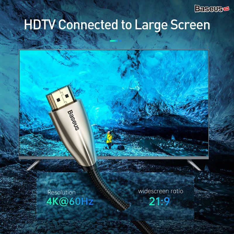 Cáp HDMI 2.0 Baseus Horizontal 4K (18Gbps, 4K/60hz, 32 Audio channel, HDMI Male To HDMI Male 4K Adapter Cable)