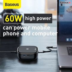 Bộ Hub mở rộng 7 in 1 tích hợp sạc 60W Baseus Type-C HUB Adapter AC Multifunctional Charger (USB 3.0*2 + HDMI + SD/TF + RJ45, 60W, 5Gbps)