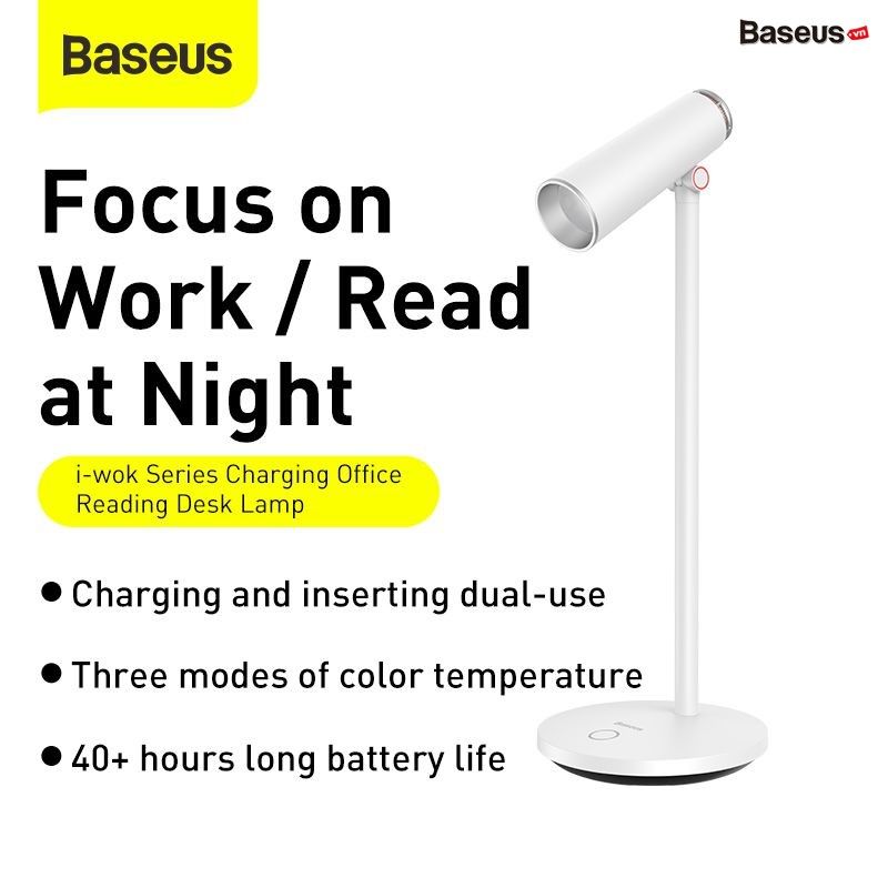 Đèn đọc sách để bàn chống mõi mắt, chống cận Baseus i-work Series Charging Office Reading Desk Lamp (1800mAh, 40+ hours, 3 mode Color, Spotlight)