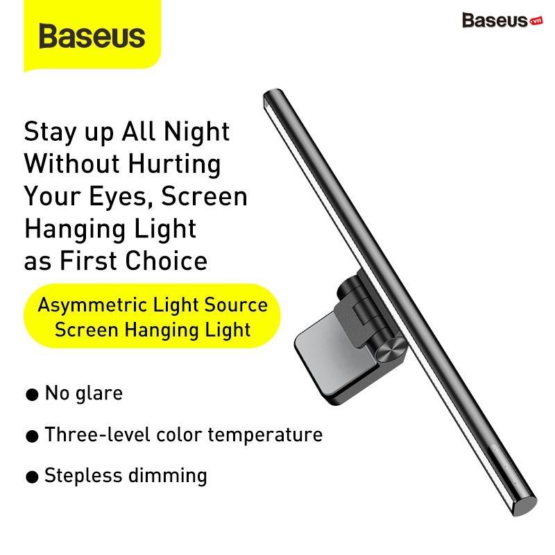 Đèn treo màn hình bảo vệ mắt Baseus i-Wok Series (i Work Youth Edition, 3 Light Mode, Anti Bluelight, USB Asymmetric light source, Stepless Dimming Screen Hanging Light)