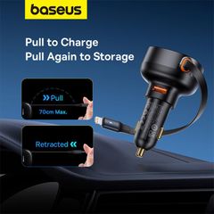 Tẩu Sạc Nhanh Kèm Cáp Dây Rút Baseus Enjoyment Pro Car Charger U+Retractable