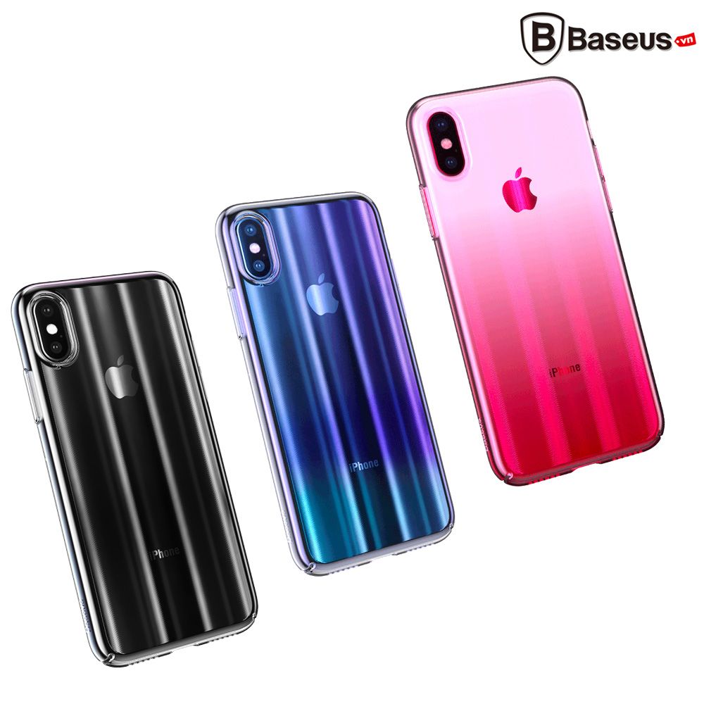 Ốp lưng trong suốt chuyển màu Baseus Aurora Case cho iPhone X (Luxury Gradient Hard Plastic Case)