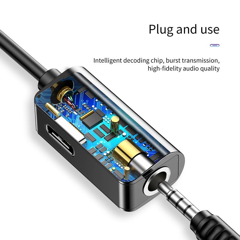 Đầu chuyển Type C sang Audio 3.5mm & Type C Baseus L45 cho game thủ (12cm Type C Male to Type C Female + 3.5mm Female Adapter)