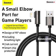 Cáp sạc Lightning đầu gâp chữ L Baseus Legend Series Elbow cho iPhone/iPad  (2.4A/480Mbps, LED/ Elbow Design, USB to Lightning Fast Charging)