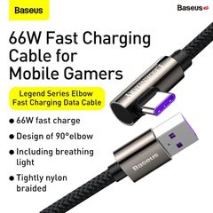 Cáp sạc nhanh, vải dù siêu bền, đầu gập 90 độ Baseus Legend Series Elbow Type C 66W (LED/Elbow Design, USB to Type C Fast Charging Cable)