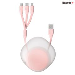 Cáp sạc dây rút 3 đầu Baseus Let's Go Little Reunion One-Way Stretchable 3 in 1 (3A/0.8m, Lightning/Type C/Micro USB 3in1 Data Cable)