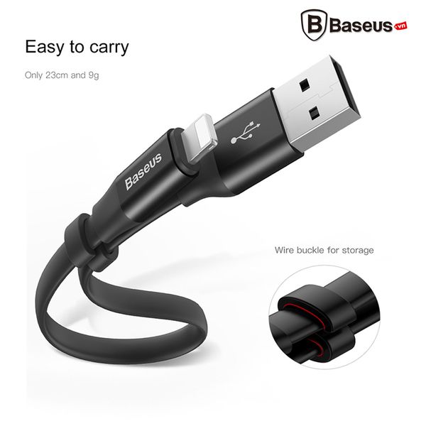 Cáp sạc và truyền dữ liệu Baseus Lightning Portable 23cm (2A, Sạc nhanh, Siêu ngắn, Siêu bền)