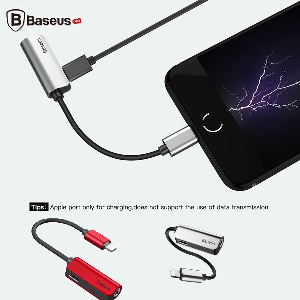 Bộ chuyển cổng Lightning sang Audio 3.5mm + Lightning tích hợp Baseus L32 cho iPhone 7/ 8/ iPhone X (Vừa sạc pin vừa nghe nhạc)