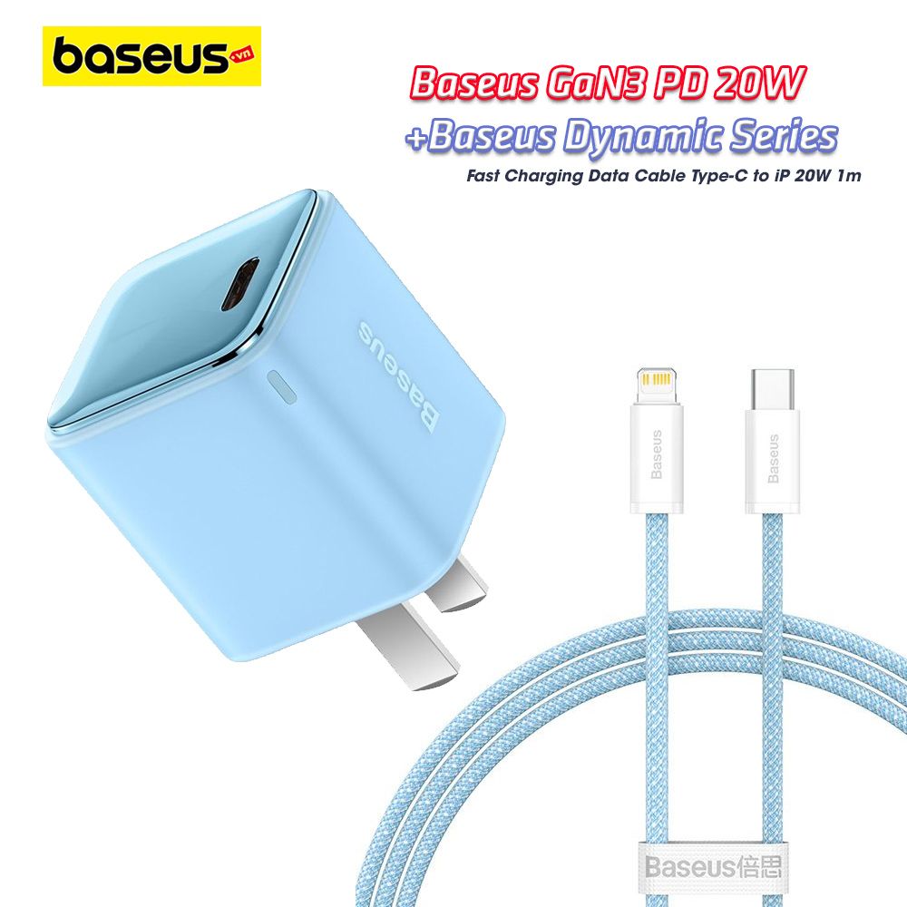 Củ Sạc Baseus GaN3 1C 20W  - Sạc nhanh, nhỏ gọn cho iPhone/iPad/Samsung/Xiaomi/Huawei (PD/QC Multi Quick Charge Support, Smart Protect)