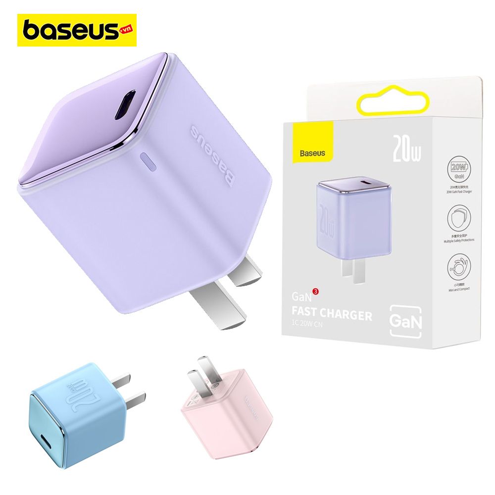 Củ Sạc Baseus GaN3 1C 20W  - Sạc nhanh, nhỏ gọn cho iPhone/iPad/Samsung/Xiaomi/Huawei (PD/QC Multi Quick Charge Support, Smart Protect)