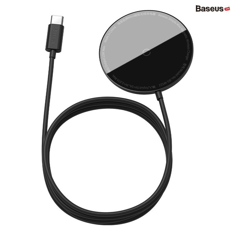 Đế sạc không dây nam châm Baseus Simple Mini Magnetic Wireless Charger dùng cho iPhone 12 Series /Samsung (15W, Wireless Magsafe Quick charger)