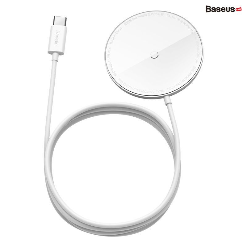 Đế sạc không dây nam châm Baseus Simple Mini Magnetic Wireless Charger dùng cho iPhone 12 Series /Samsung (15W, Wireless Magsafe Quick charger)