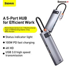 Hub chuyển đa năng Baseus Metal Gleam Series Multifunctional Docking Station cho Macbook/Laptop/Smartphone/Tablet/iPad (Type-C to HDMI/DP/VGA/USB3.1/USB3.0/LAN/SD Card Reader/Type C PD 100W, Multifunctional HUB)