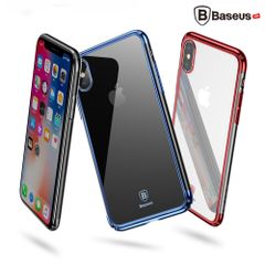 Ốp lưng trong suốt chống sốc viền si Crome màu Baseus Minju Case LV227 cho iPhone X ( Luxury Plating Hard Plastic PC Phone Case)